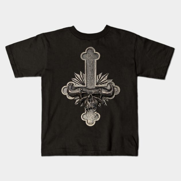 Lucifuge Inverted Cross & Skull Kids T-Shirt by RainingSpiders